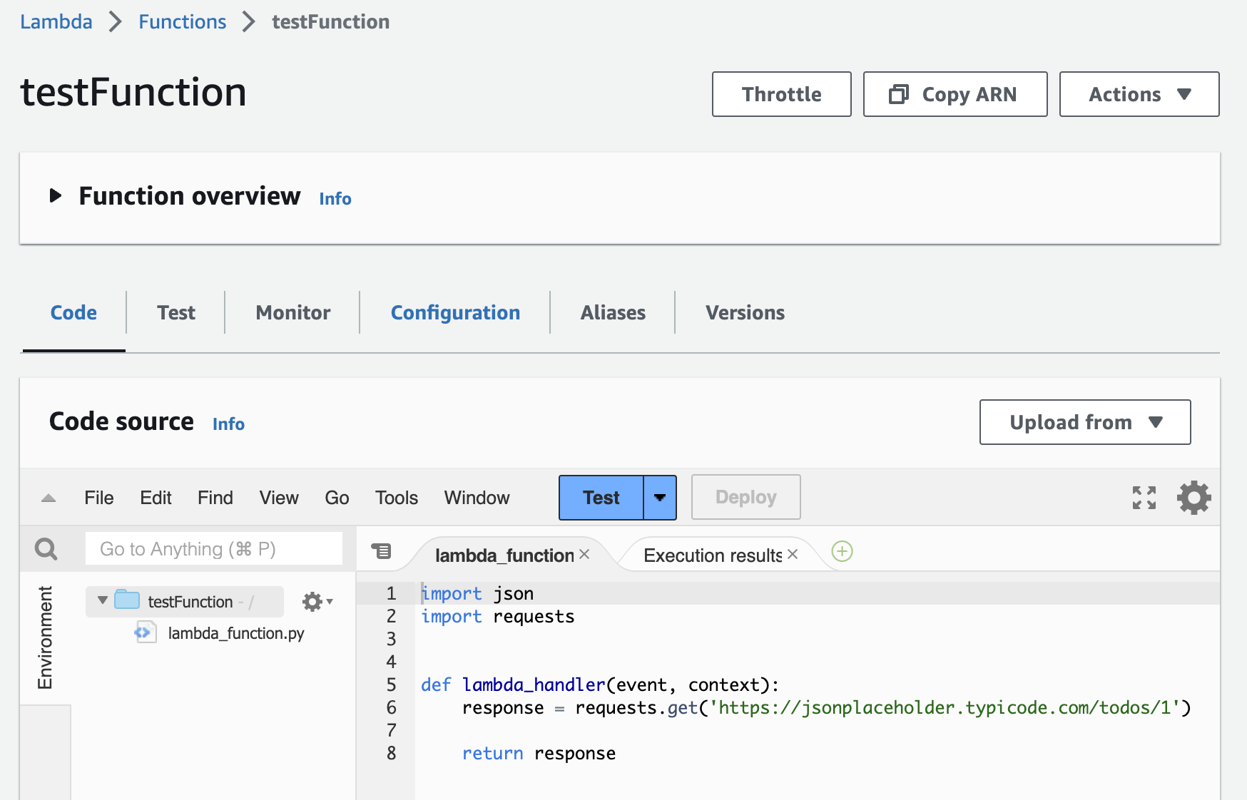 AWS Lambda Console Editor